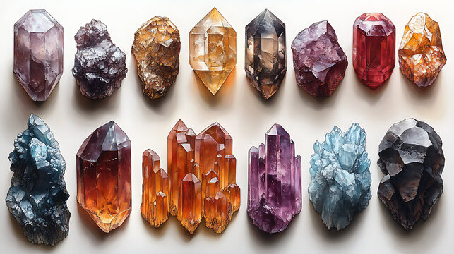 Diagram-style image showing various types of gem formation environments such as igneous, sedimentary, and metamorphic white background 