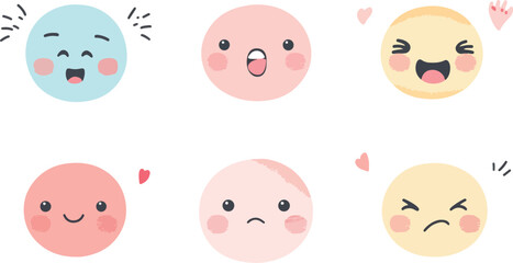 Fototapeta premium Funny cartoon Easter eggs with cute smiling faces and playful children icons