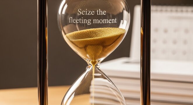 Elegant Hourglass With Golden Sand and Inspiring Quote