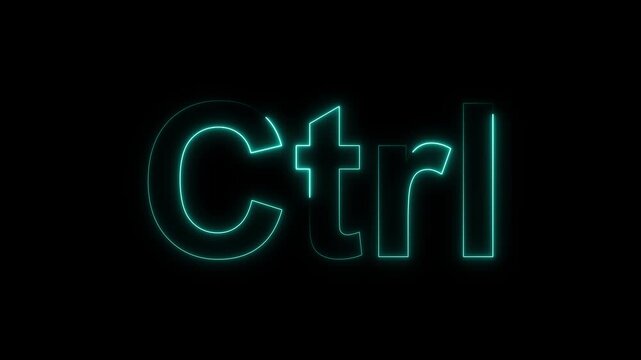 Cyan Neon Glowing Text Ctrl on animated Black Background lettering