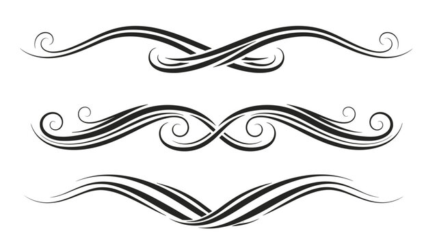Three sets of elegant black decorative flourishes and swirl borders for document headers or invitations on a plain white background.