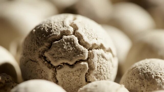 Close up of spherical textured objects soft focus daylight setting