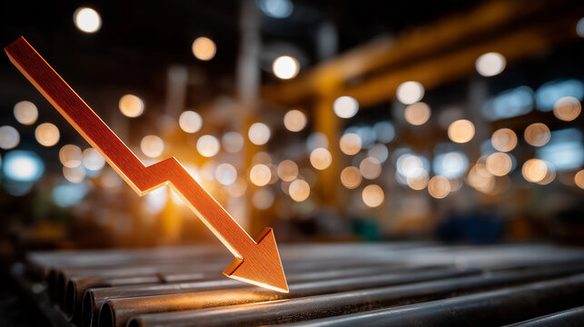 Economic Downturn: A symbolic depiction of economic decline, visualized through a downward-pointing arrow against an industrial backdrop.