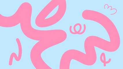 Obraz premium Playful Abstract Background with Pink Organic Squiggle Shapes on Pastel Blue.