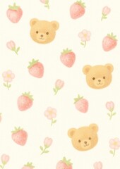 Cute bear strawberry floral pattern