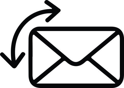 Reply Email Envelope Icon with Arrow, Outline envelope icon with curved arrows representing replying to email, message response action, or returning communication in inbox systems.
