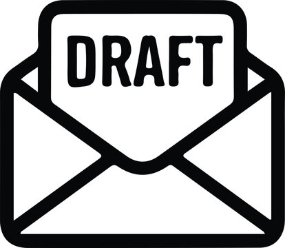 Draft Email Envelope Icon with Message, Outline envelope icon with a draft message label representing unsent email, saved message draft, or composing mail in inbox applications.