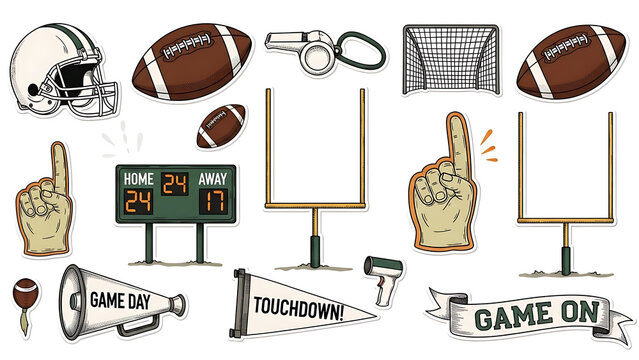 Set of 17 football icons vector, American football illustrations