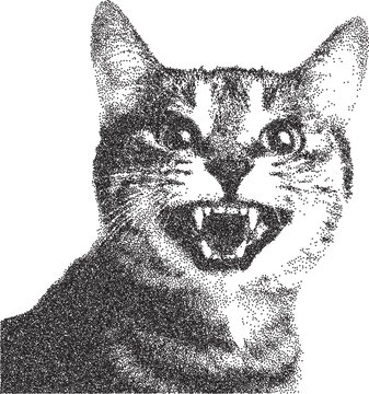 Cat y2k retro stipple art feline brutalist halftone vector png transparent, kitten 2000s photocopy effect tattoo aesthetic