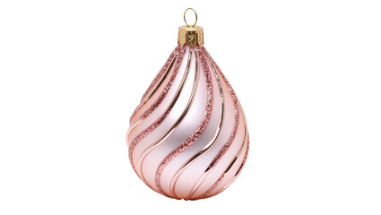 Isolated elegant pink glitter swirl Christmas ornament teardrop shape with decorative golden cap