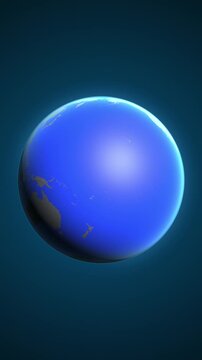 The animation shows a graphic representation of the earth and highlights the location and map of French Polynesia colored red in vertical format.