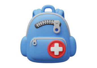 Fototapeta premium Blue Backpack with Red Cross Symbol for Medical Supplies and First Aid