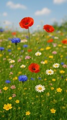 Naklejka premium Vibrant wildflowers under blue sky mobile wallpaper