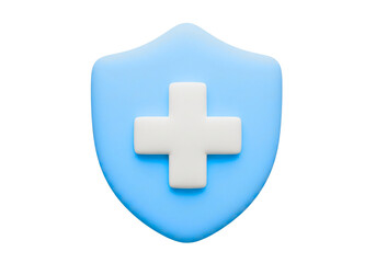 Obraz premium 3D Icon of a Blue Shield with a White Medical Cross Symbol