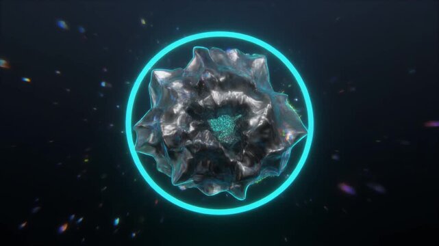 Coherent quantum wave breaking into classical particle scatter, neon cyan silver green undertones, deep void background, cinematic sci-fi 4K seamless loop