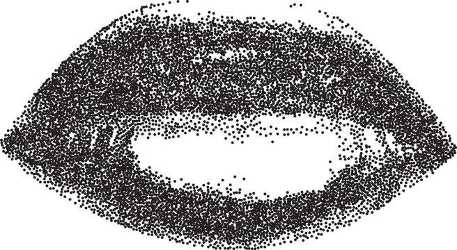 Mouth smile retro y2k stipple design lip halftone brutalist urban vector png with clear background, tongue 2000s photocopy grunge tattoo gen z effect