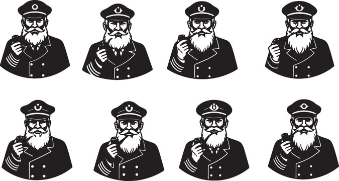 Black Solid Old Bearded Sea Skipper Set of Six