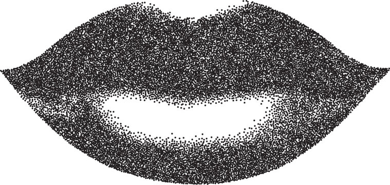 Mouth smile retro y2k stipple design lip halftone brutalist urban vector png with clear background, tongue 2000s photocopy grunge tattoo gen z effect