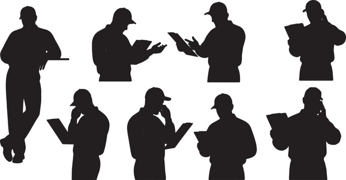 Black Solid Mechanic Ordering Parts Silhouettes Set of Six on White Background