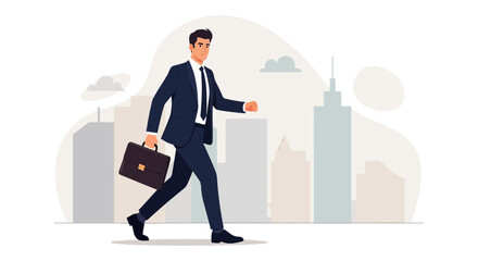 Fototapeta premium Businessman walking with briefcase in city, professional career, urban lifestyle