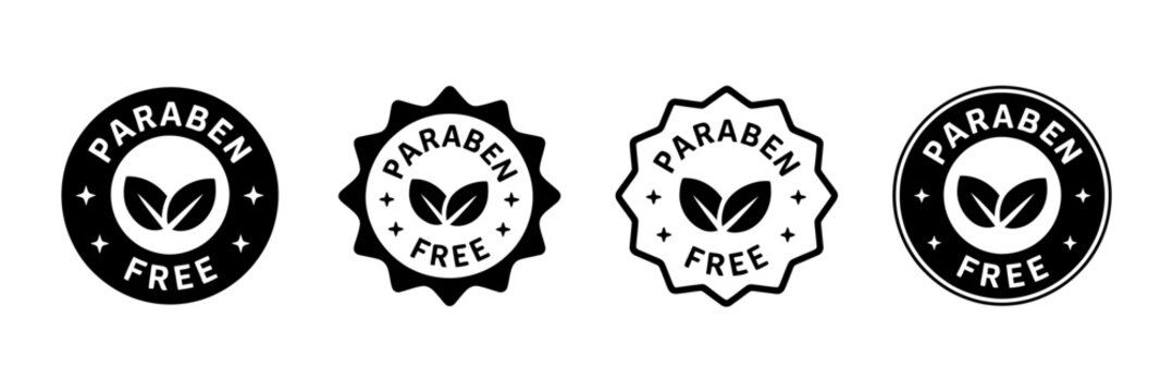 Paraben free badges labels set with leaves and stars on white background