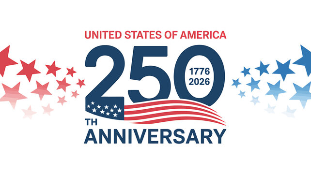 United States of America 250th anniversary celebration logo with stars and flag design elements