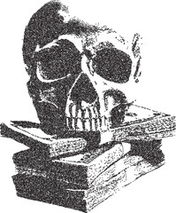 Obraz premium Skull retro y2k stipple design skeleton halftone brutalist urban vector png with clear background, bone 2000s photocopy grunge tattoo gen z effect