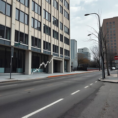 Obraz premium Empty office building, deserted street, falling stock market graph, economic slump., contractionary
