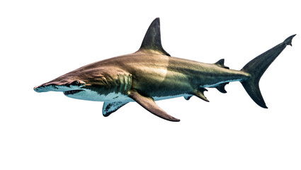 Fototapeta premium Isolated hammerhead shark swimming gracefully, ocean predator in profile, marine life study