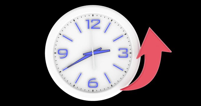 Clocks back for daylight saving time end, animation seamlessly loopable. 3D rendering isolated on transparent background