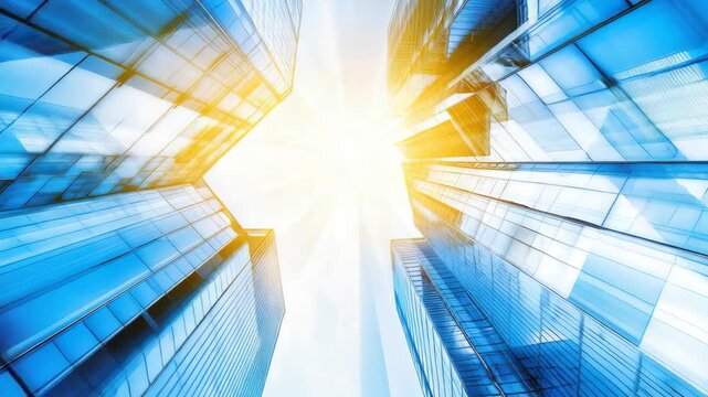 Skyscraper Serenity: a shot of architectural marvels ascending towards the sun, the image capturing the convergence of urban ambition and natural light.