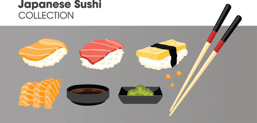 15 Square Japanese Sushi Icons Ui Vector © Lazycats