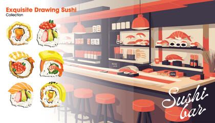 Exquisite Drawing Sushi Vector © Lazycats