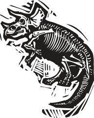 Woodcut style image of a triceratops fossil © xunantunich