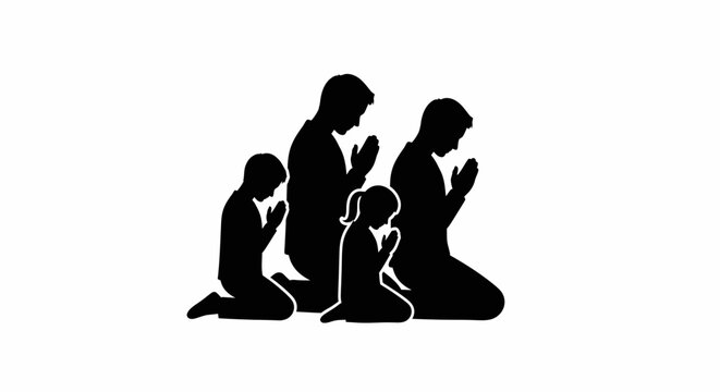 Family Silhouette Praying Together in Unity.