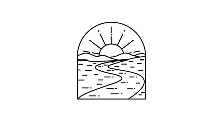 Minimalist landscape illustration with sun