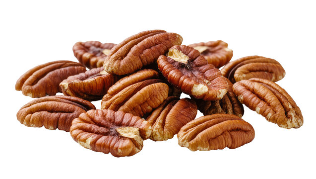 Isolated stack of healthy, natural pecan halves with rich texture, ideal for snacks and baking