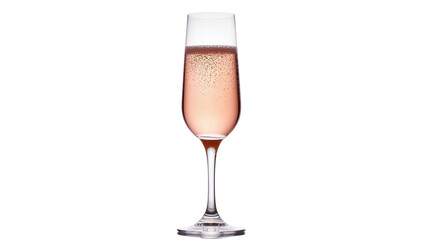 Isolated elegant champagne flute filled with sparkling pink rosé wine, perfect for celebrations © Ari