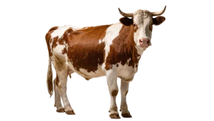 Fotobehang Koe Isolated adult brown and white dairy cow standing on a clear background, farm animal livestock  © Ari