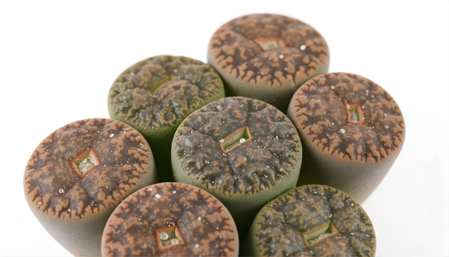 Group of Lithops Succulent Plants (Living Stones) Isolated on White
