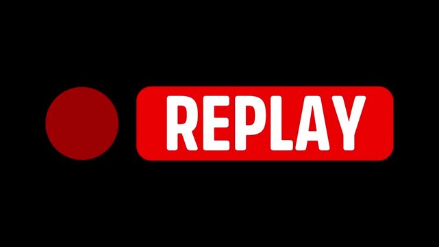 Replay text button animation with alpha channel, Replay icon video for Live Streamers, Action replay sign icon loop animation with transparent background in 4k.