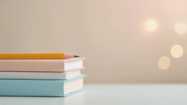 Stack of colorful books with pencil on top for learning