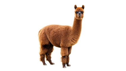 Isolated brown alpaca standing gracefully, a charming domesticated South American camelid © Ari