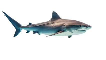 Fototapeta premium Isolated powerful predatory tiger shark, a formidable marine creature with menacing eyes