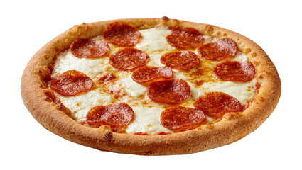 Isolated delicious pepperoni pizza with melted cheese and a golden crust, ready to eat