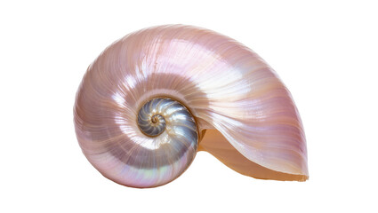 Isolated iridescent nautilus shell showcasing beautiful natural spiral pattern and pearlescent colors