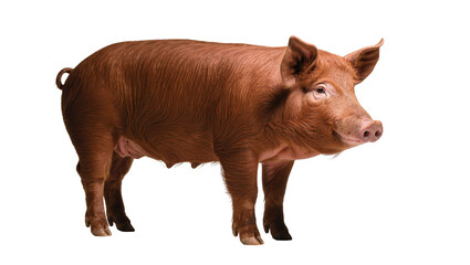 Isolated Red Duroc pig standing sideways, full body view, domestic farm animal livestock © Ari