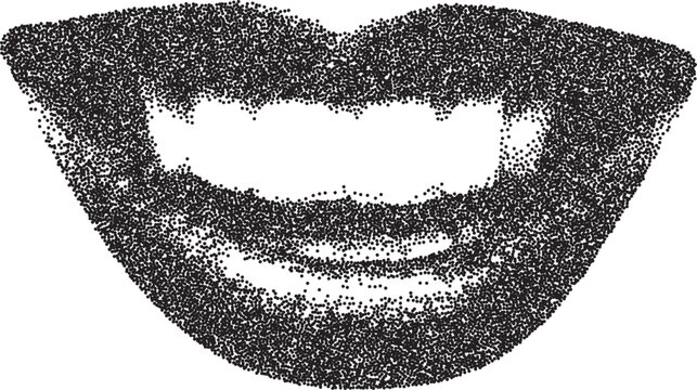 Mouth vintage y2k stipple art, lips halftone stipple brutalist retro vector png with transparent background, grin 2000s aesthetic photocopy effect tattoo