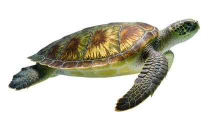 Isolated beautiful green sea turtle showcasing vibrant shell textures and graceful flippers © Ari