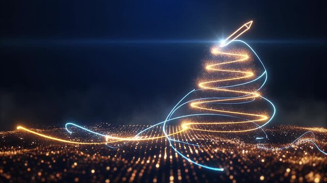 Stunning digital landscape with glowing golden particles